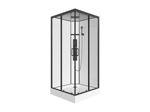 Vente-unique-Cabina de ducha de hidromasaje cuadrada - Negro mate y blanco - Ancho 90 x Prof. 90 x Alt. 215 cm - TANITO