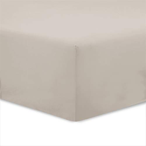 Vision - Drap Housse 180 x 200 cm - Coloris: Beige - 100% Coton: 57 Fils - 4 Coins élastiques - Bonnet de 30 cm