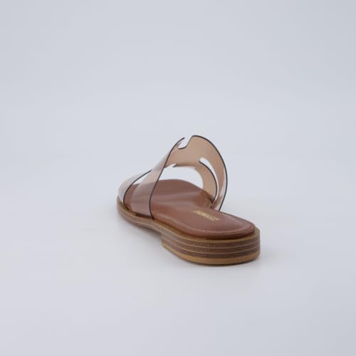 Image of CUSHIONAIRE Voyage Cutout Strap Slides for Women, Slip On Summer Flats, Trendy Footwear, Memory Foam Vegan Leather Comfortable Vacation Style Sandals