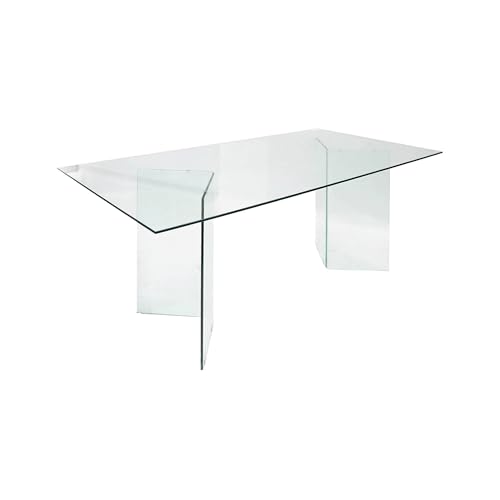 Dmora - Tavolo fisso AlcalalaRe, Tavolo da pranzo, Tavolo per cucina, Scrivania rettangolare da ufficio, 180x90h78 cm, Trasparente