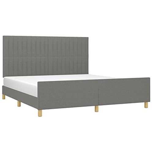 vidaXL Estructura de Cama con Cabecero Acolchada Tapizada Dormitorio Somier Cabezal Soporte Base Mueble Patas Colchón Tela Gris Oscuro 160x200 cm