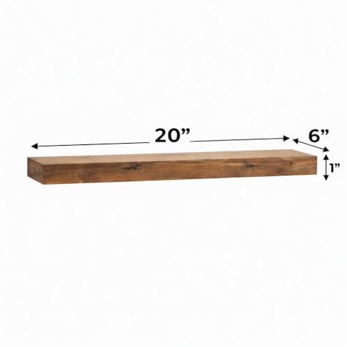 Image of Solid Wood Floating Wall Shelves Set of | Rustic Wooden Display Shelves for Living Room, Bedroom, Kitchen & Bathroom | Heavy Duty Wall Mounted Shelves (20 inches, 3 Shelves)