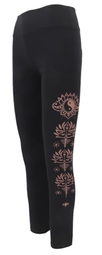 Legging de yoga tribal en coton extensible marron imprim&eacute; mystique Goa