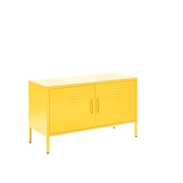 MMT Metal Industrial TV Cabinet, Perfect Bedroom Furniture, Ideal for Small TVs in Bedroom, Fashionable TV Cabinets for Living Room - Grey & White Accent Cabinet (Yellow)