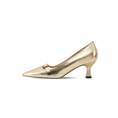 TinaCus Women's Pointed Toe Genuine Leather Handmade Buckled Trendy Mid Heels Pumps Shoes2