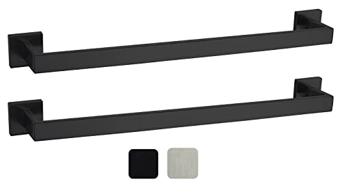 24 Inch Towel Bar 2 Pack for Bathrooms 12/16/24 Inch Stainless Steel 304 Matte Black Towel Holder Modern Square Towel Rod Rustproof Wall Mount 2 of Pack(24 inch, Matte Black)