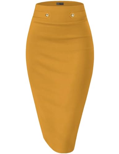 Image of Hybrid & Company Women's Nylon Ponte Skirt | Premium nylon ponte fabric, stretch comfort, pencil skirt design, below knee length, ideal for office and casual styling