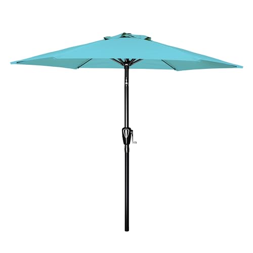 Simple Deluxe 7.5ft Patio Umbrella Outdoor Table Market Yard Umbrella with Push Button Tilt/Crank, 6 Sturdy Ribs for Garden, Deck, Backyard, Pool, Turquoise