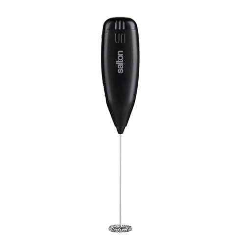 Salton Handheld Frother, Froth Milk for Cappuccinos, Lattes, Mix Matcha, Greens & Protein Powder, Cordless & Compact, Stainless Steel & Black (FR2147) by Salton - Used condition - CA$7.69