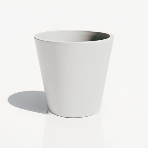 Greenship 植木鉢 4号(12.7*12.7cm) 深型 白灰色 プラ鉢 底部排水穴無 鉢カバー 厚口 ブラックポット 樹脂60%石粉20%シンセティックポット 塊根 コーデックス 表面にストライプ加工を実施指紋の目立ちを防ぐ