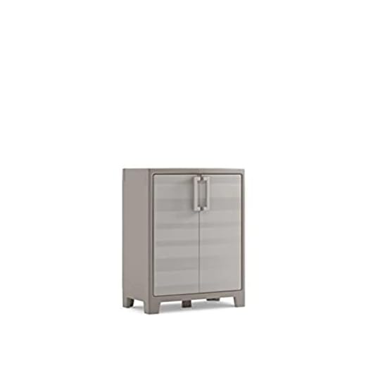 Keter Armario Gulliver Bajo |Armario Bajo de Almacenaje Interior y Exterior Estanco al Agua con 2 Puertas y 2 Baldas - Color Beige/Arena | Dimensiones 80 x 44 x 100 cm
