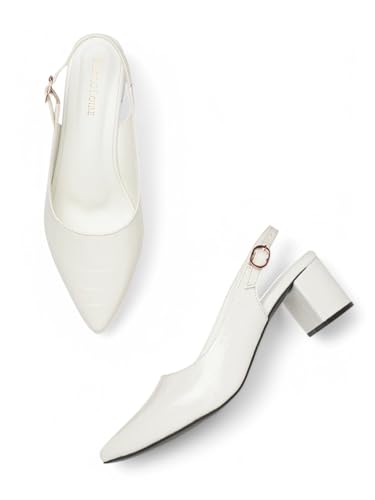 Image of Marc Loire Women's Pointed Toe Block Heel Pumps with Adjustable Slingback for Office, Party and Formal Occasions