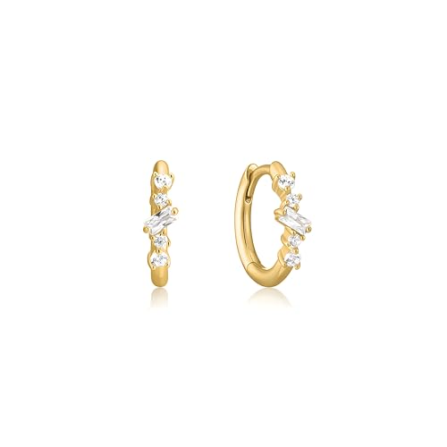 Boucles d'oreilles argent et zircons blancs scintillants or 14k