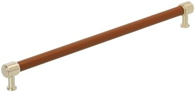Signature Hardware 954070-18 Lazzara 18 Inch Center to Center Cognac Leather Appliance Pull - Golden Champagne