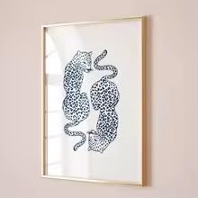KEMEIQI Poster con stampa astratta su tela Retro Navy 8 Ball Blue Cheetah - Arte animale moderna e funky chic per la decorazione della camera da letto (80 * 120X2CM/cornice)