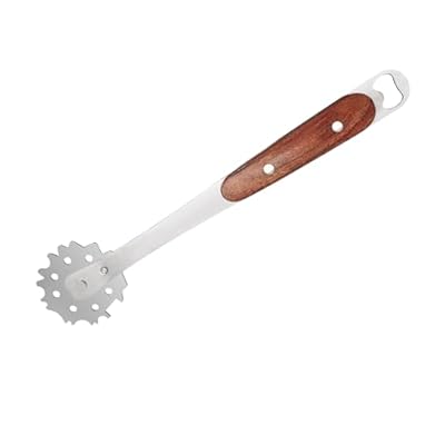 TKGKHK 1 PCS Stainless Steel BBQ Grill Scraper,Wooden Handle Metal Barbecue Grill Grate Cleaner,Adjustable Brush Head,Grill Cleaner Tool Grill Scraper with Bottle Opener Works with Most Grill Grates