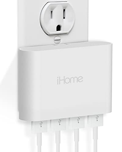 iHome Slim USB Wall Charger: AC Pro Multiport USB Charger, USB Plug Adapter & Phone Charging Block, 4 USB Plugs for Wall Outlet, Flat 4 Port USB Charger & USB Wall Adapter
