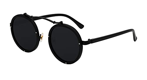 J&L Glasses Vintage Round Steampunk Sunglasses Metal Frame For Men or Women 1762