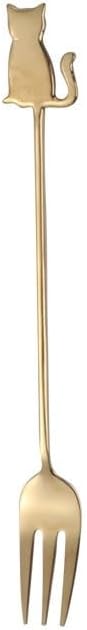 Silverware Flatware Cutlery Set, 1/4/6/8/10/12pcs 304 Stainless Steel Creative Cute Cat Fruit Fork(Gold,12Pcs)