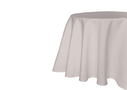 Nappe de table de jardin - Aspect lin - Effet lotus - Tissu anti-taches - Infroissable - 160 cm - Ronde - Gris clair