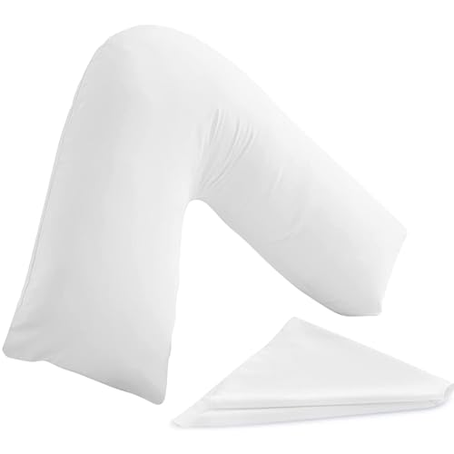 I&S Home Orthopädisches V-Kissen mit weißem Kissenbezug – bequemes V-förmiges Dreieckskissen – Mutterschafts- und Schwangerschaftsstützkissen, extra gefüllte Hohlfaser, weiche Unterstützung für