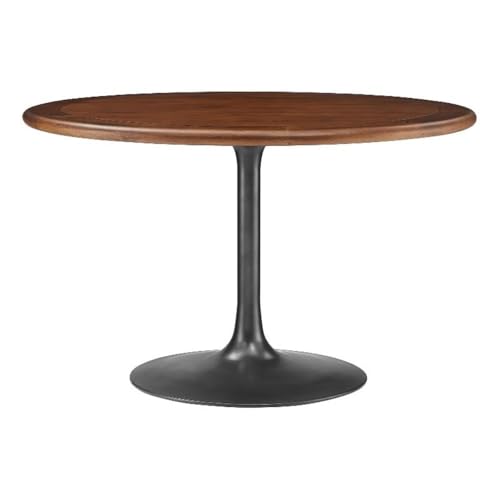 Image of Modway Lippa 48 Inch Round Wood Dining Table with Metal Pedestal in Black Walnut - Modern Industrial Dining Table for 4 People - Solid Wood Tulip Kitchen Table