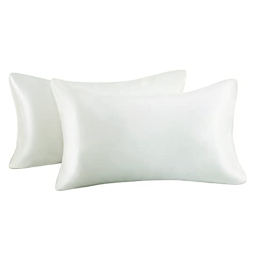Juwenin Home Two-Pack satiné Ensemble de taies d'oreiller pour Cheveux Frais et Facile à Laver Standard Taille/Taille Queen 20 x 30 Gris argenté avec Fermeture à Standard(20"x30") Ivoire Cover