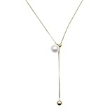 [ハルジオ] ロングネックレス レディース 人気 ネックレス ロング 長め ラリエット マンテル Y字 パール ゴールド シルバー チェーン アクセサリー ジュエリー ペンダント チョーカー 普段使い おしゃれ かわいい プレゼント 結婚式 (パール・ゴールド)