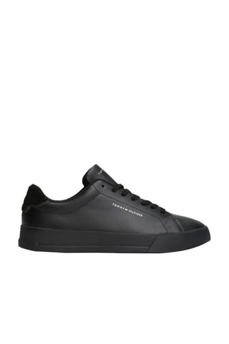 Tommy Hilfiger Herren Court Sneaker Detail Essential aus Leder, Schwarz (Black/Black), 42