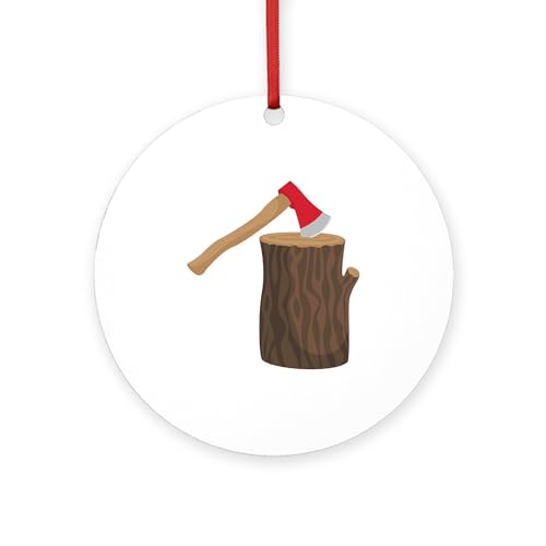 CafePress Axe With Log 4 Round MDF Wood Ornament