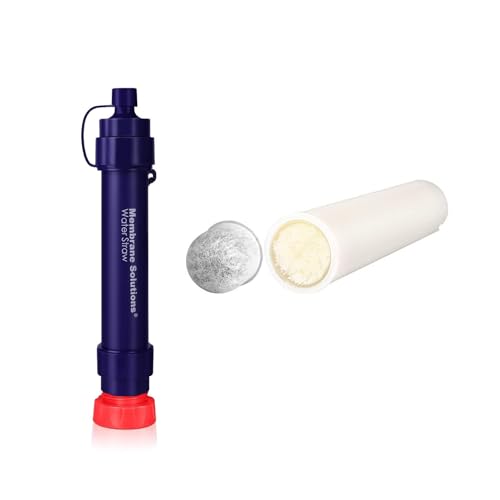Membrane Solutions S2 Water Filter Straw, Detachable 4-Stage 0.1-Micron Portable Water Filter Camping, 5000L Water Purifier Survival Gear and Equipment for Travel & Emergency (1 Pack + 1 Fil