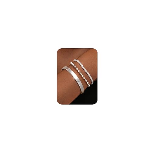 Adramata 3Pcs Pulsera de Plata de Ley 925 para Mujer Niñas Pulseras...