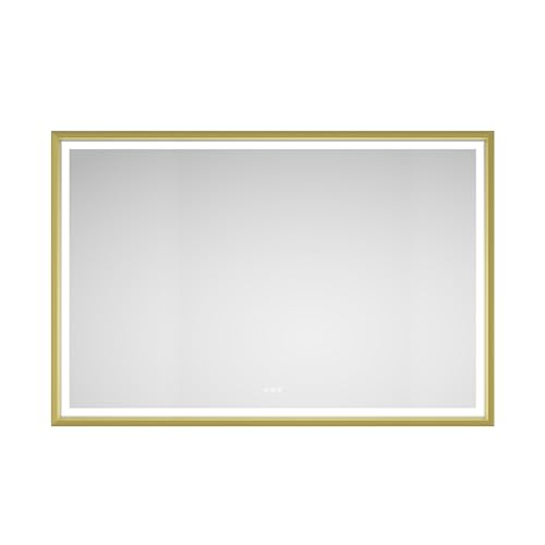 HXUHUWS Elegant LED Bathroom Mirror for a Experience, Anti-Fog and Dimmable with Warm and Cool Light, Wall Mounted in Brushed Gold