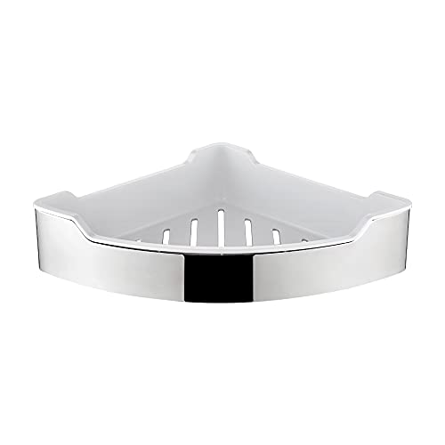 Ibergrif M34029 Esquina Ducha Triangle, Repisa Baño, Estanteria de Adhesivo, sin Taladros, Acero, Plastico, Plata, Un tamaño