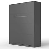SMARTBett Standard 90x200 120x200 140x200 160x200 | Schrankbett, Wandbett, Wandklappbett fürs Gästezimmer, Büro, Wohnzimmer, Schlafzimmer Anthrazit 160 Vertikal