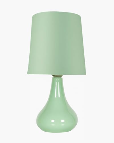 Image of Homesake Modern Small Ceramic LED Table Lamp, Classic Bedside Desk Lamp for Living Room Bedroom, Farmhouse Nightstand Lamps with Fabric Shade (Green)