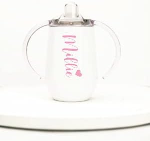 Personalized Insulated Stainless Steel Sippy Cup | Any Name or Text | Script Heart and Name | Multiple Colors | Sippy cup for toddlers | Sippy cup for baby