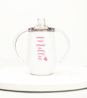 Personalized Insulated Stainless Steel Sippy Cup | Any Name or Text | Script Heart and Name | Multiple Colors | Sippy cup for toddlers | Sippy cup for baby