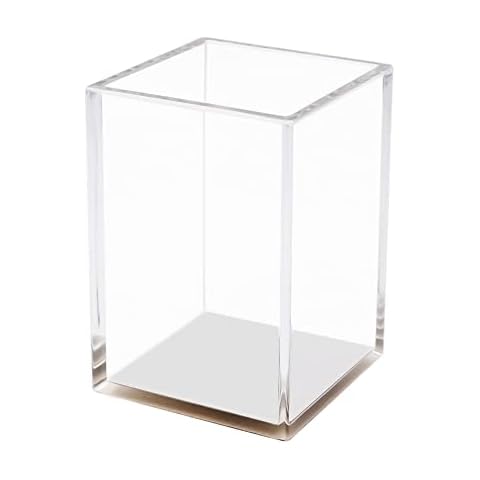 Clear Acrylic Pen Pencil Holder Cute Pen Cup Makeup Brush Holder Silver Storage Container Desk Stationery Organizer for Home School Office Supplies (Silver) Cover