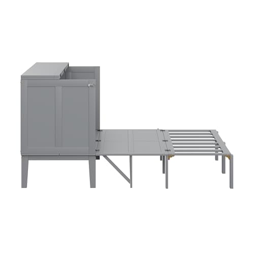 Generisch Schrankbett 140x200 cm, Wandbett mit Lattenrost, Wandklappbett, vertikales Schrankbett mit Lattenrost, Jugendbett, grau – Bild 7