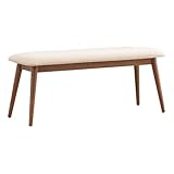 Inspire Q Dark Walnut Finish Wood Tapered Linen Dining Bench in Beige