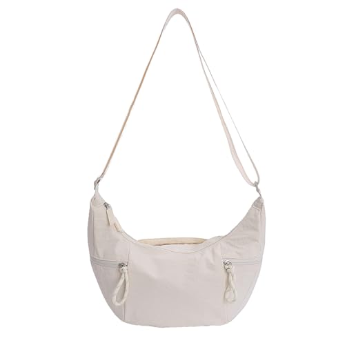 Bolsas transversais de nylon para mulheres, bolsa Hobo com zíper, bolsa de bolinho com fecho ajustável, N - Branco