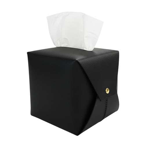 Frayot 1 Pack Tissue Box Cover Square Bathroom Decor Black
