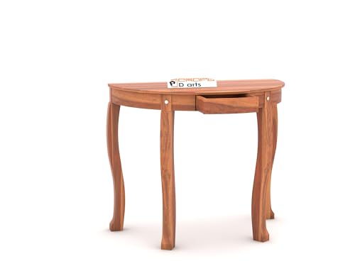 Image of CRAFT D ARTS Solid Sheesham Wooden Sapphire Cross Console Table | Console Table for Living Room, Entryway, Outdoor, Home Decor, Dining Room | Ha;f Round Table | Natural Finish