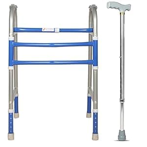 kgn Surgical Portable Light Weight Height Adjustable Foldable Walker (WS 034) for Men Women Adults Patients & Old Age People Made in India(COMBO) Adult Walker, Adjustable Height, Blue and Silver