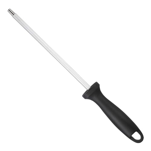 Acciaino Diamantato Affilacoltelli, Affilacoltelli Manuale in Acciaio, 32CM Professionale Affilacoltelli in Diamante, Affilatore di Coltelli per Cucina, Asta di Affilatura con Fori per Appendere Nero