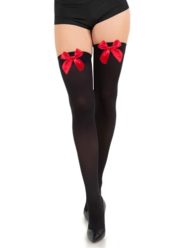 Image of Opaque Thigh High Bow Stockings for Women Thigh Highs Stockings with Bows Over The Knee Socks