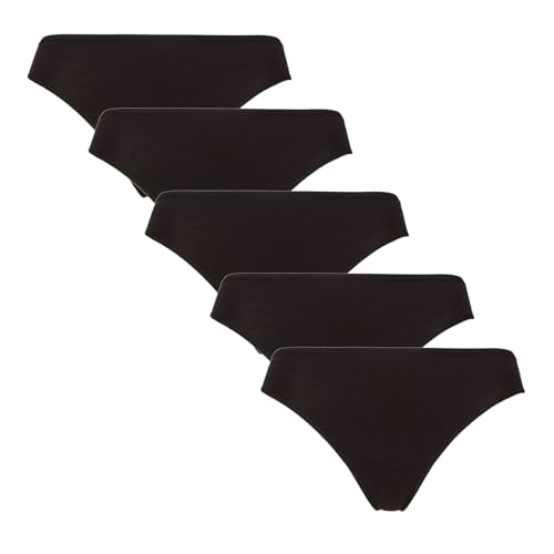 Spairs Women's Bamboo Soft Thongs - Low Rise, High Leg, Stretchy, Tagless, Colourful, Plain, 5 Pair Multipack Sizes UK 10,12,14,16,18 Black 14