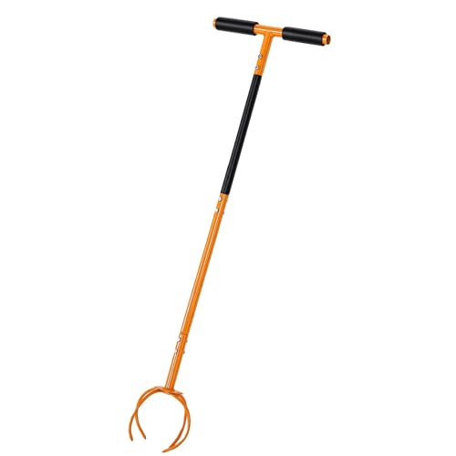 Xiuganpo Motocultor de Jardín, Cultivador de Mano con Curvo Ergonómico, Cultivador de Tierra con Garra de Acero Extraíble para Macizos de Flores, Jardineras, Césped