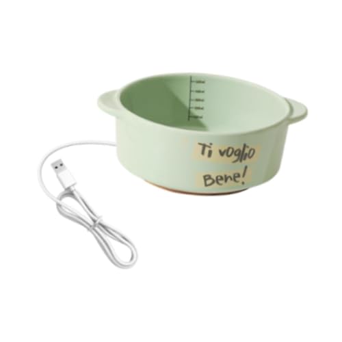 Folpus Pet Bowl Riscaldato Ciotola Cibo Acqua Calda in Ceramica Ciotola Termica Antiscivolo Adatto per Gatti Cani Piccoli Alimentazione Esterno, Verde, Altezza 5.8 Cm